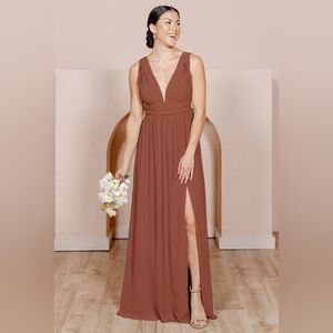 Revelry Cinnamon Rose‎ Lanai Modest Empire Waist Chiffon Bridesmaid Dress Sz 4